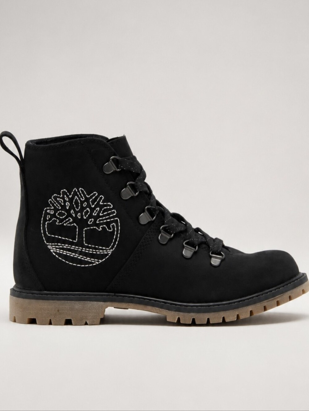 Timberland D-Ring Hiker Boots Black Leather 6-Inch Embroidered Women's Size 7.5